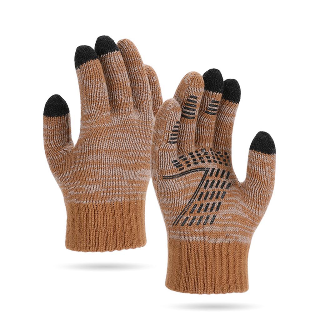 Men's And Women's Knitted Gloves With Thick Velvet Insulation Gloves, Outdoor Cycling Cold Resistant Five Finger Gloves