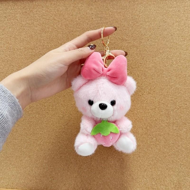 Cute Butterfly Bow Bear Plush Keychain With Gold Keyring For Bag Decor