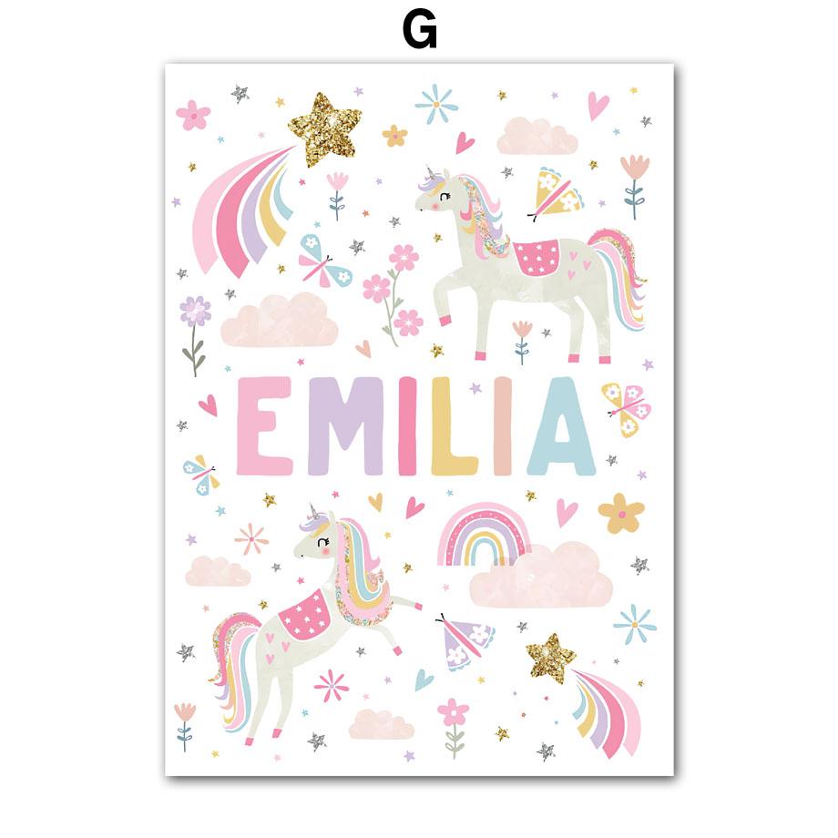 Pink Unicorn Rabbit Rainbow Cloud Flower Nursery Wall Art Canvas Painting Posters And Prints Wall Pictures Baby Kids Room Decor