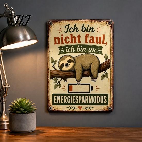 Retro Decor for Home Ich Bin Nicht Da Humor Quote Vintage Metal Sign, Funny Energiesparmodus Animal Wall Unique Gift Hanging Style Humorous Decorative
