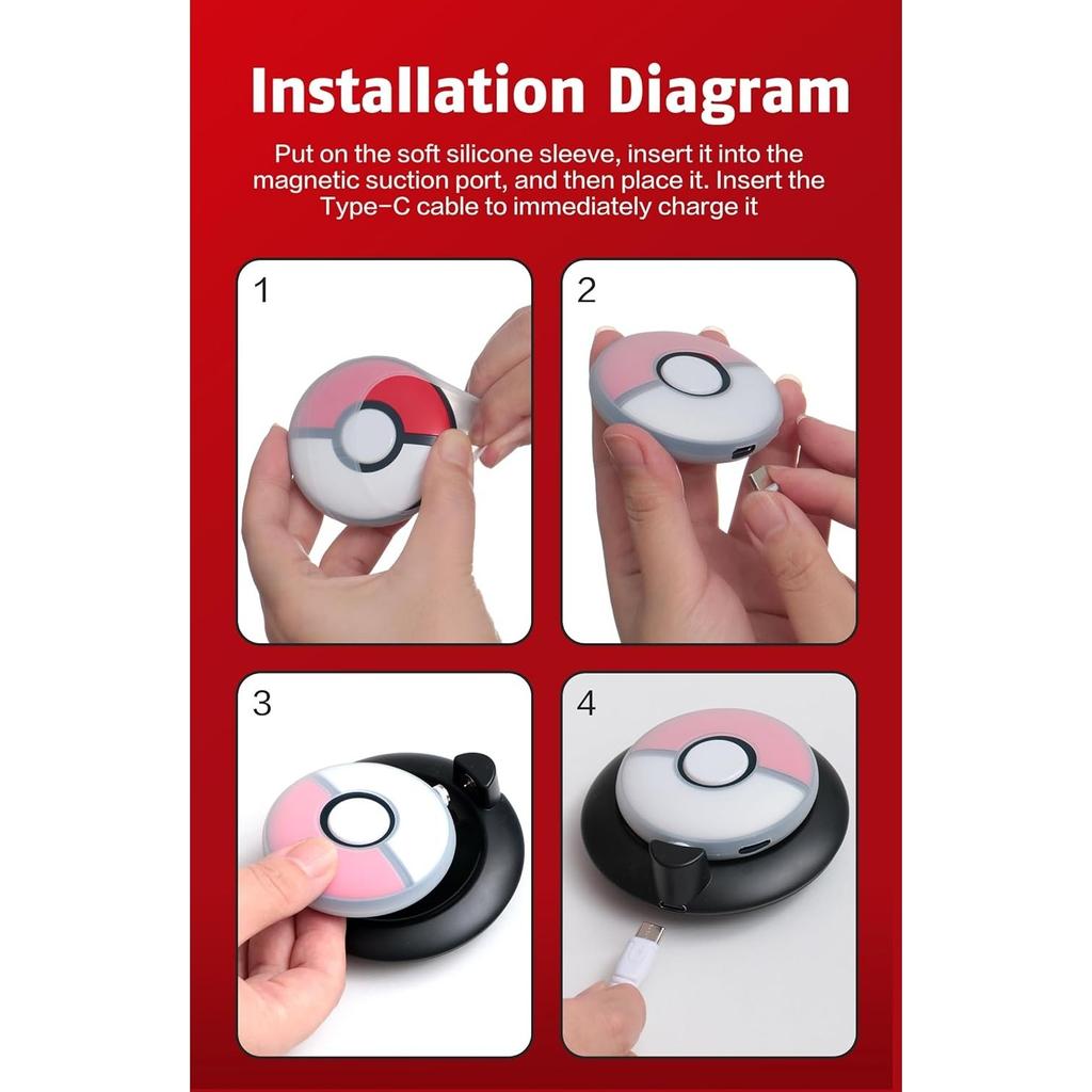2 IN1 Magnetic Charging Stand and Silicone Protective Cover Pokémon GO Plus+ Charging Holder with USB Type-C Charger Cable and RGB Indicators