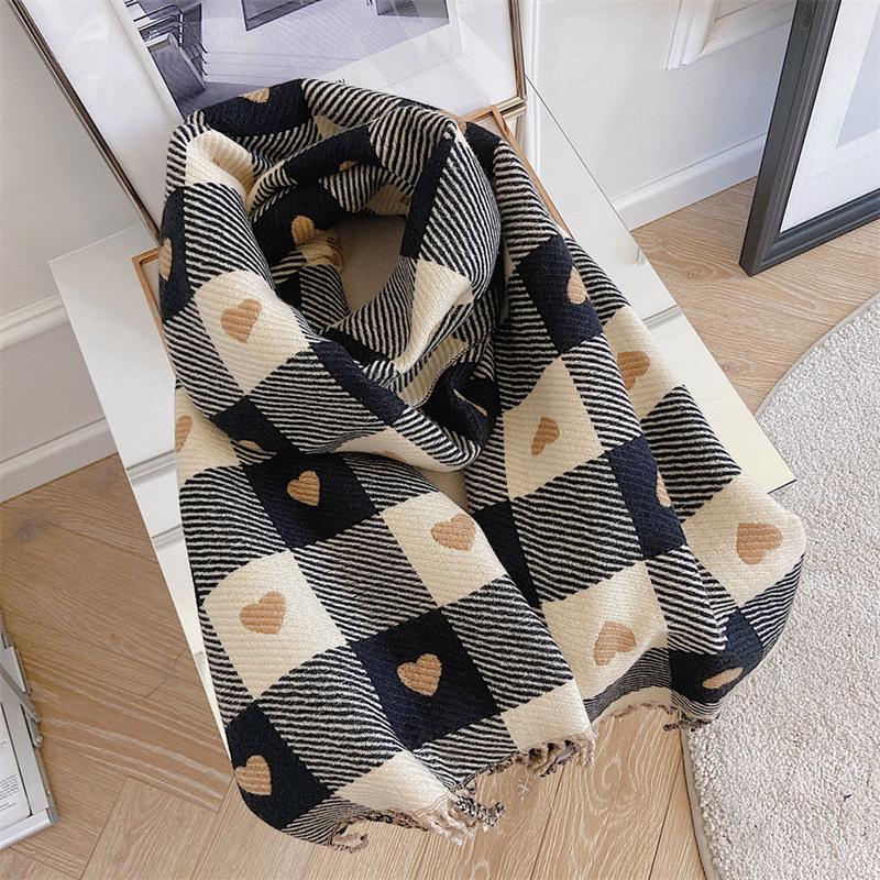 Korean-Style Plaid Cashmere-Inspired Scarf: Warm, Versatile Winter Shawl for Women