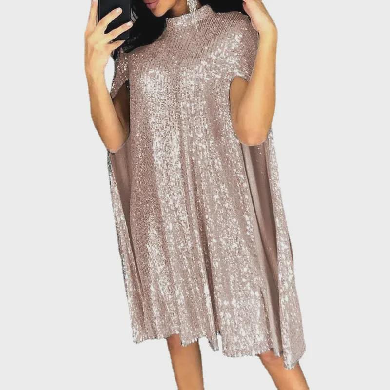 2025 Spring European-American Stand Collar Sequin Dress for Women