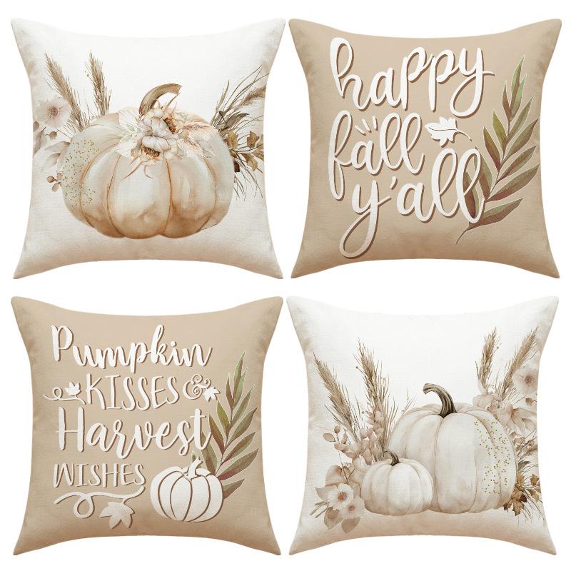 Fall Thanksgiving Throw Pillow Covers 18x18 Set of 4 Pumpkin Maple Leaf Decorative Cushion Cases for Sofa Couch Farmhouse Home Decor