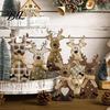 Holiday Wood Ornament Set Wooden Christmas Tabletop Decor, Rustic Reindeer Animal Figurines, Farmhouse Style Traditional American Decor Tiered