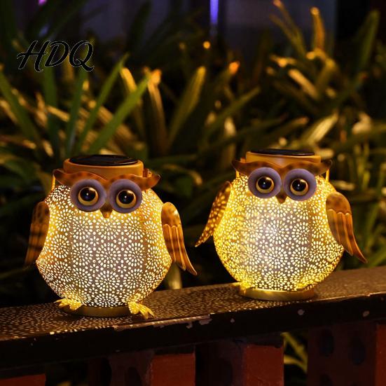 Decorative Solar Lantern Light Owl Design Garden Decor Outdoor Waterproof Metal Hanging