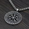 Viking Icelandic Helmet Horror In Runic Circle Pendant Magical Staves Compass Rune Amulet Necklace