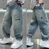 Autumn Boys Jeans New Children Loose Denim Pants Teenager Fashion Spring Baggy Trousers Kids Handsome Clothing 4-14Y