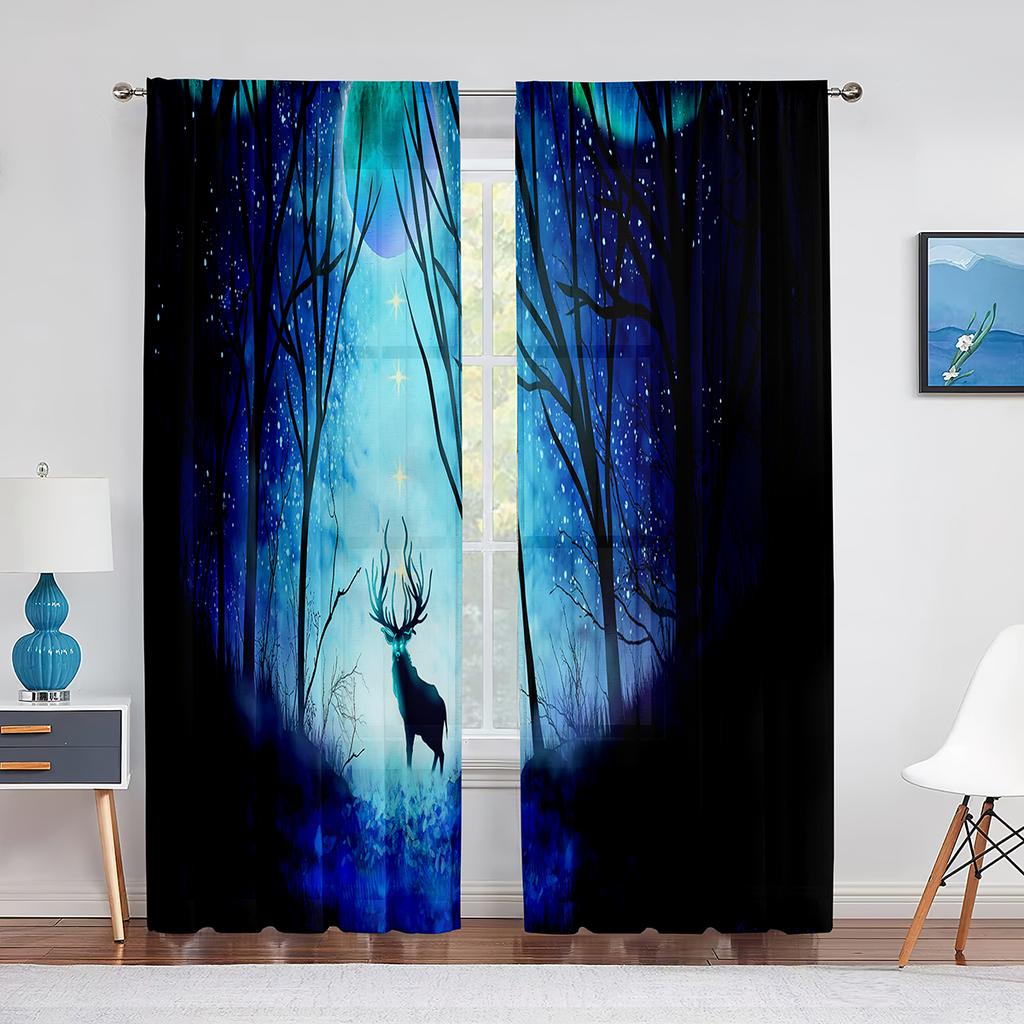 Тюлевые шторы с полной луной, фантазией, звездным небом, ночной сценой, для гостиной, спальни, кухни, декор, прозрачная вуаль, занавески из органзы