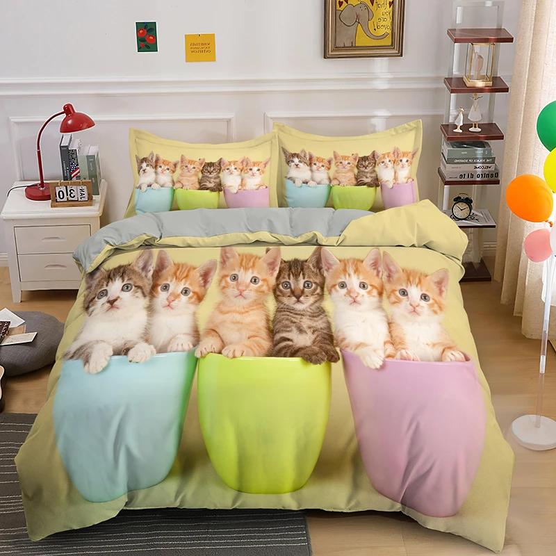 3D Lovely Cat Duvet Cover Set,cute Pet Cat Bedding Set Full Queen King Size,Cute Animals Luxury Quilt Covers Gifts Home Textiles