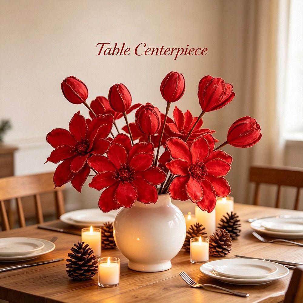Glitter Finish Fake Flower Decoration Sequin Material Xmas Tree Flower Xmas Tree Decoration