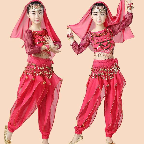 2 шт./компл., детская индийская одежда для танца живота для девочек, шифоновая танцевальная одежда, одежда для выступлений
