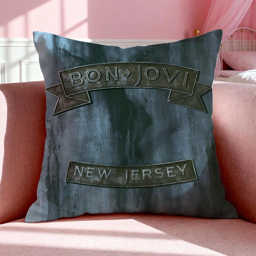 Band BBon Jovi Cushion Cover Breathable Linen Pillowcase Summer Odorless EcoFriendly Invisible Zipper Washable