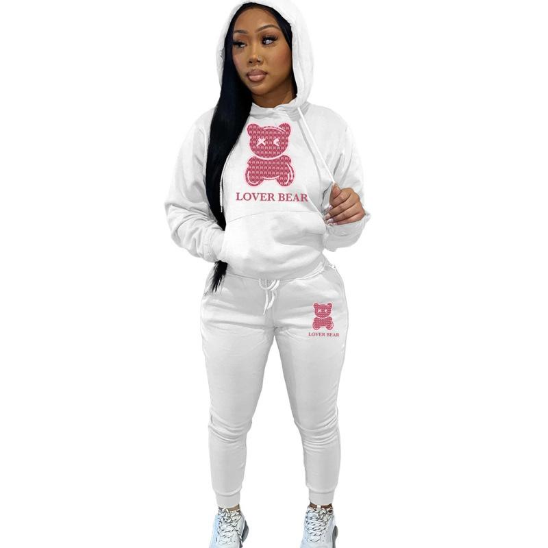 Hooded Sweatshirt Set Bear Head Print Sweatpants Sweatshirt Set