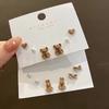 Brown Flocked Bear Rabbit Earrings Set Funny Plush Small Stud Earrings Animal Earring for Women Girls Jewelry Gifts