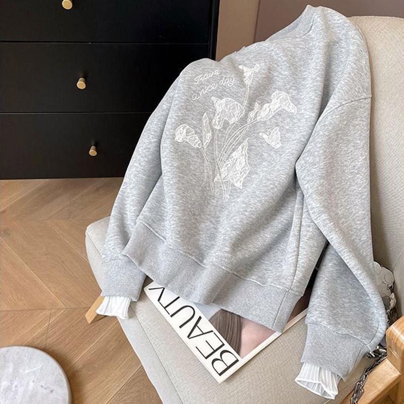 Женские толстовки пуловер с длинным рукавом и круглым вырезом осень-зима теплые оверсайз утолщенные топы