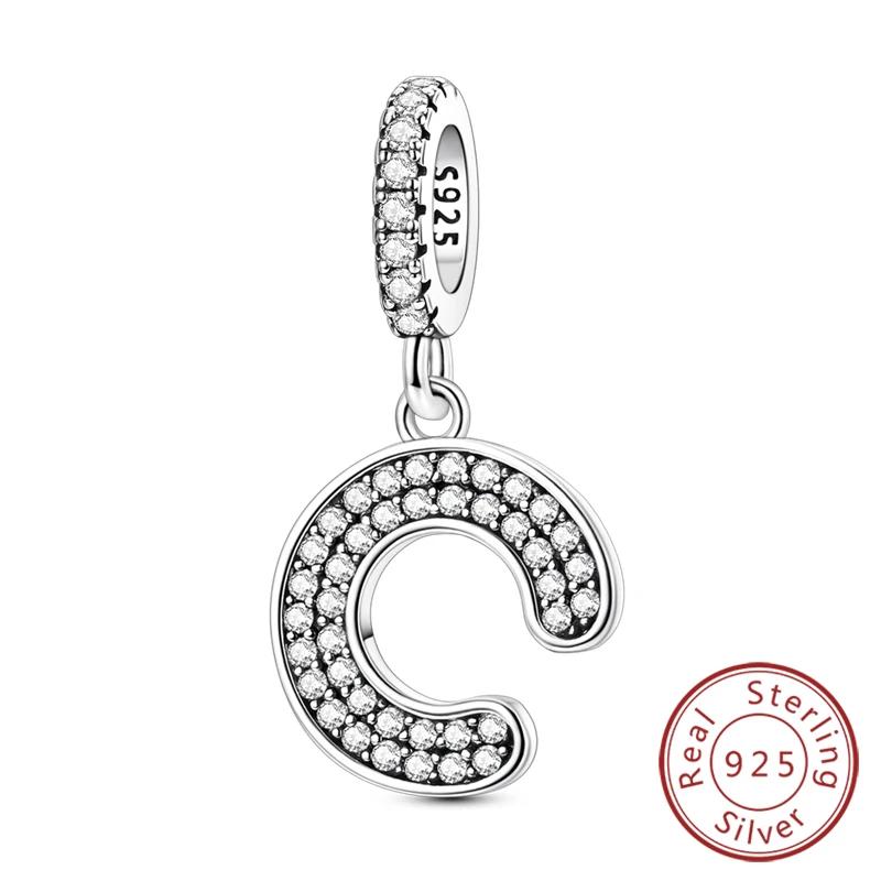 925 Silver Simple A-Z White Zircon 26 Letters Charms Beads Fit Bracelet Women Jewelry DIY Birthday Anniversary Gift