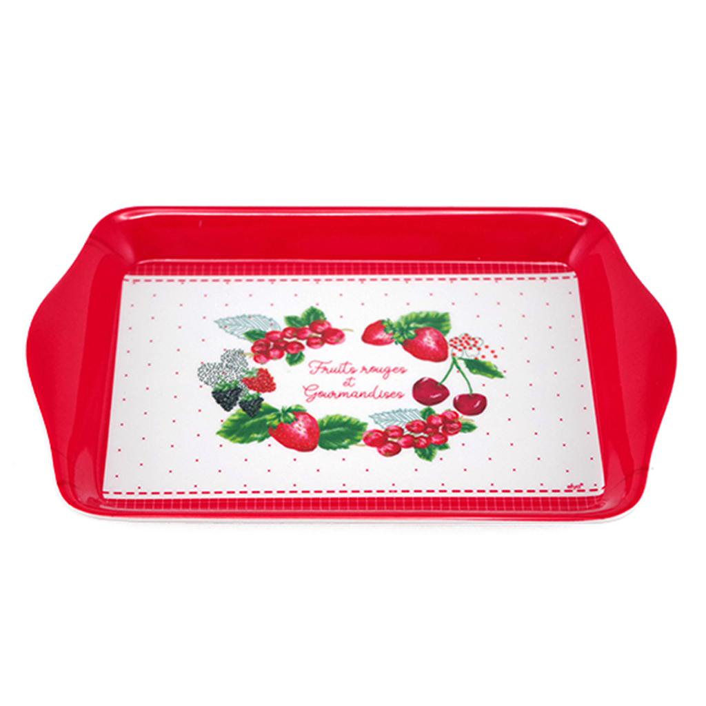 Les Trésors De Lily [R6530] - Small Melamine Tray 'Red Fruits and Gourmandises' Red White - 21x14 Cm