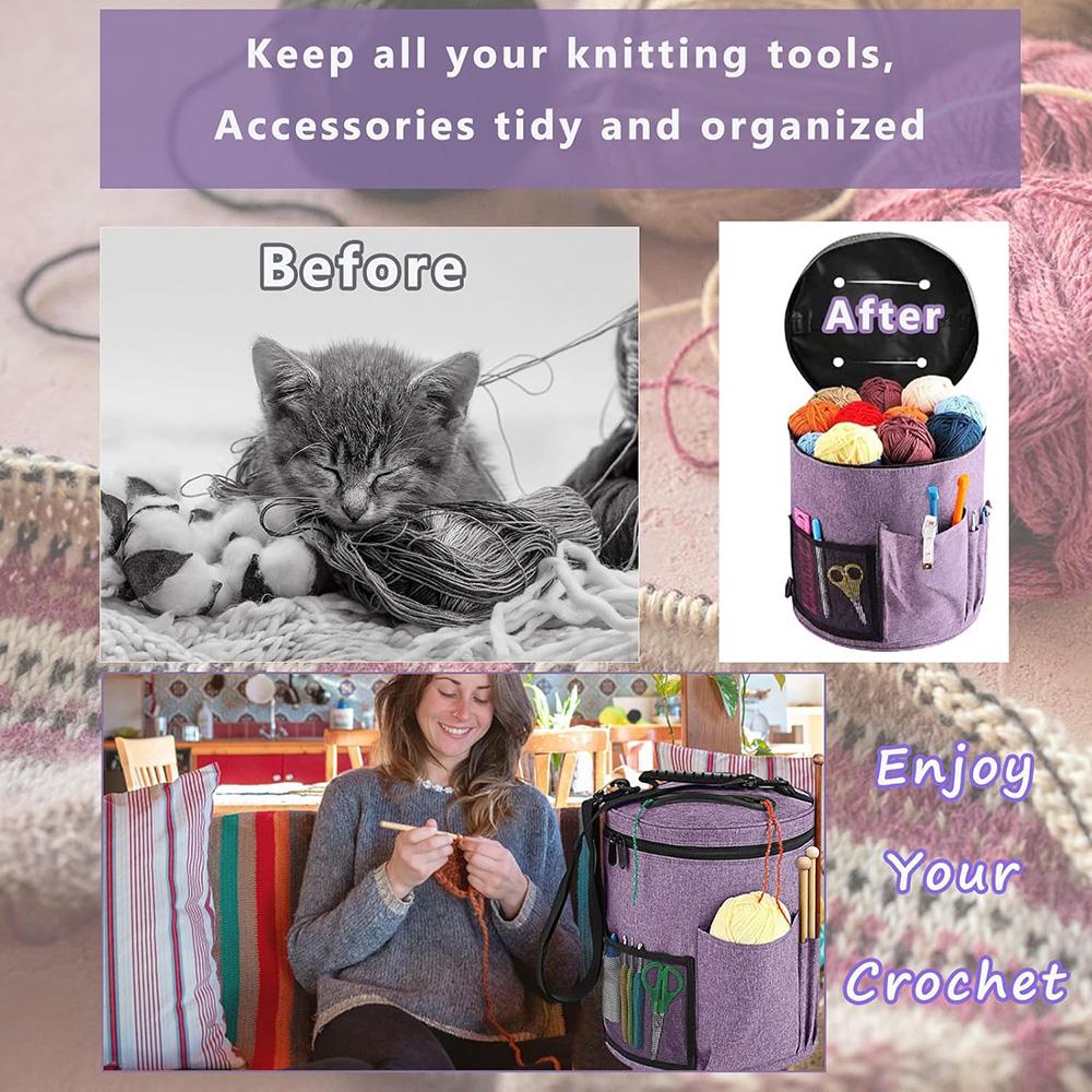 Сумка для хранения вязальных инструментов, органайзер для пряжи, сумка-тоут, большая вместимость, портативная, с передними спицами и крючками, карманом
