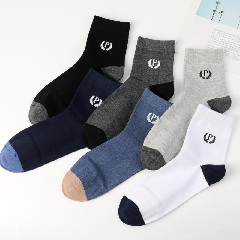 Мужские антибактериальные носки до середины икры, осенние и зимние, нескользящие, с буквами, дышащие, спортивные носки