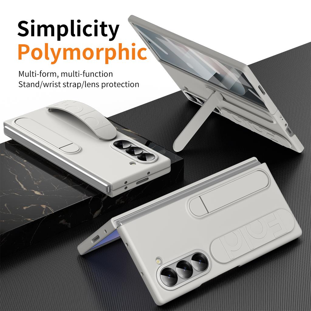 Wristband Foldable Stand Funda for Samsung Galaxy Z Fold 7 6 5 4 Fold6 5G Case Front Glass Lens Protection PC Plastic Cover Capa