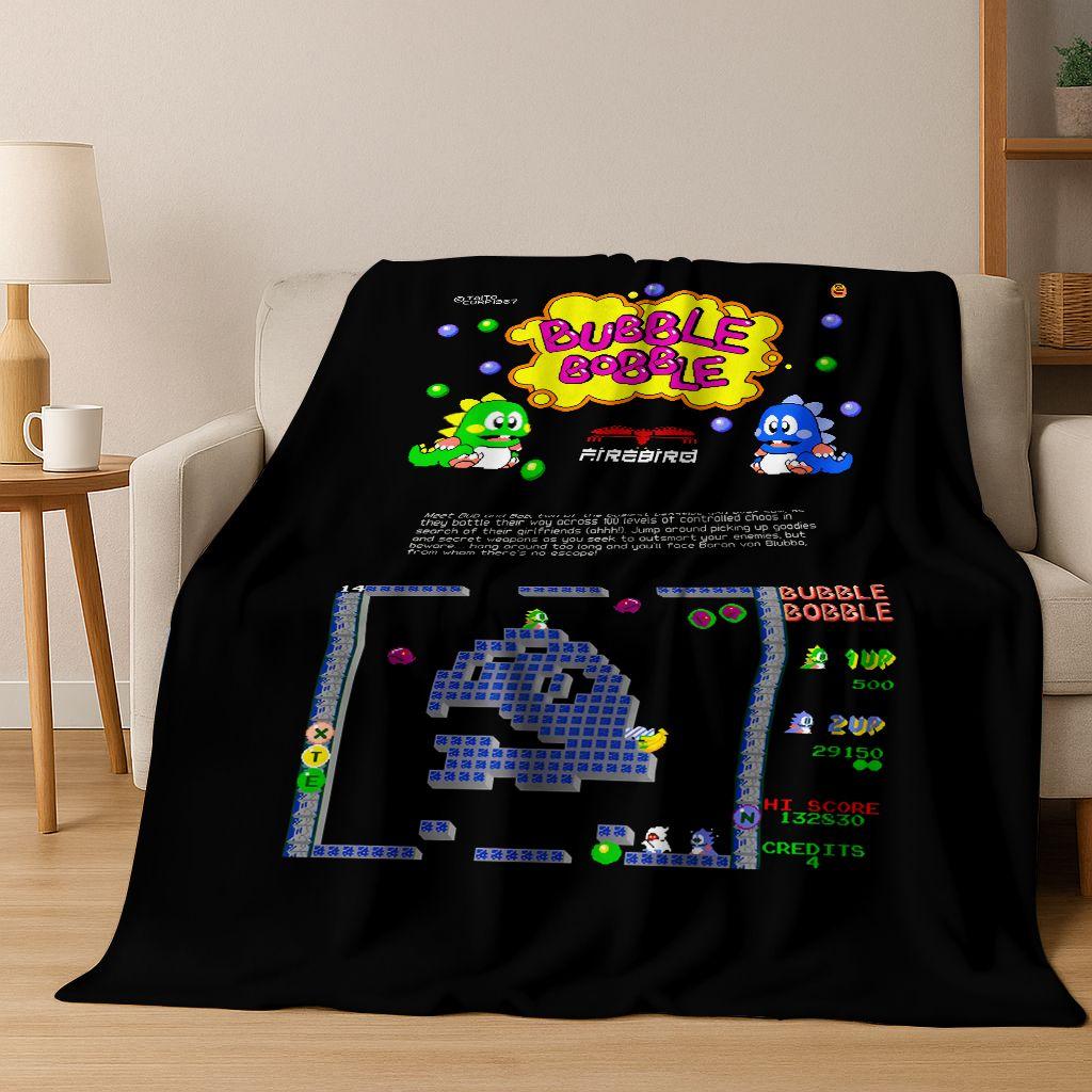 3D Retro Game Bubble Bobble Cartoon Flannel Blanket,Cozy Soft Throw Blanket for Home Bedroom Bed Sofa Picnic Cover Gift Kids