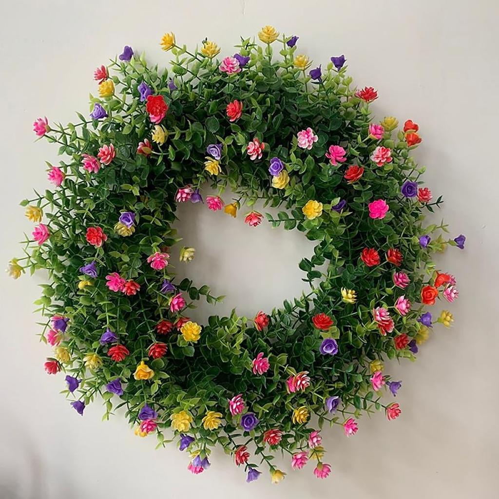 3D European Spring Artificial Floral Wreath With Multicolor Blooms For Wedding Venue Decoration And Home Wall Hanging