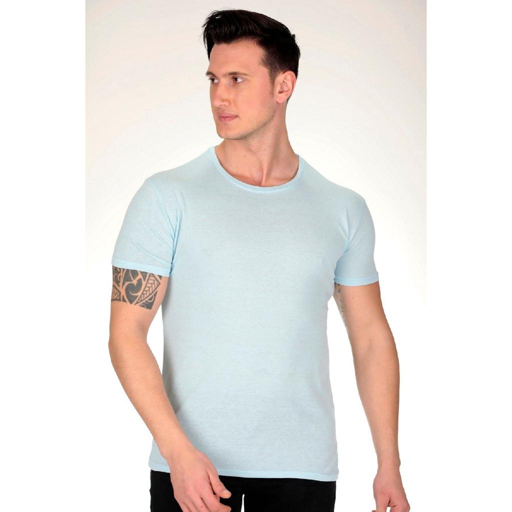 Мужская белая приталенная футболка с круглым вырезом