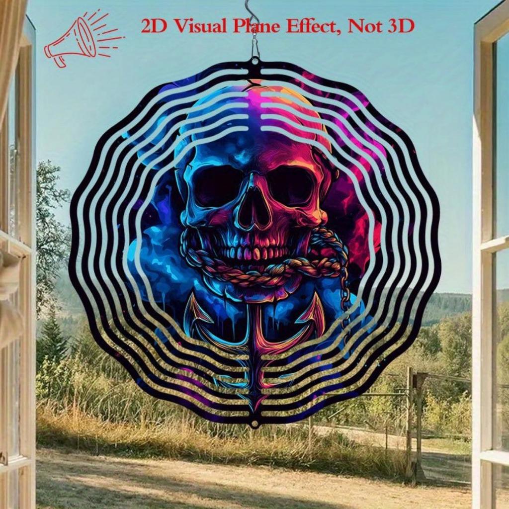 Passionate Pirate Skull Wind Spinner Metal Art for Garden Patio Decor Rotating Hook Nautical Theme Outdoor Indoor Decorations