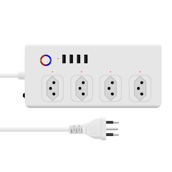 Умная розетка, 4 USB-порта, 4 розетки, ПК, Бразилия, голосовое управление, универсальная розетка Wi-Fi для дома