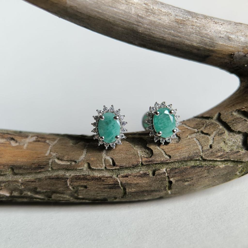 Серебряные серьги с натуральным изумрудом, фианитами (2188070)