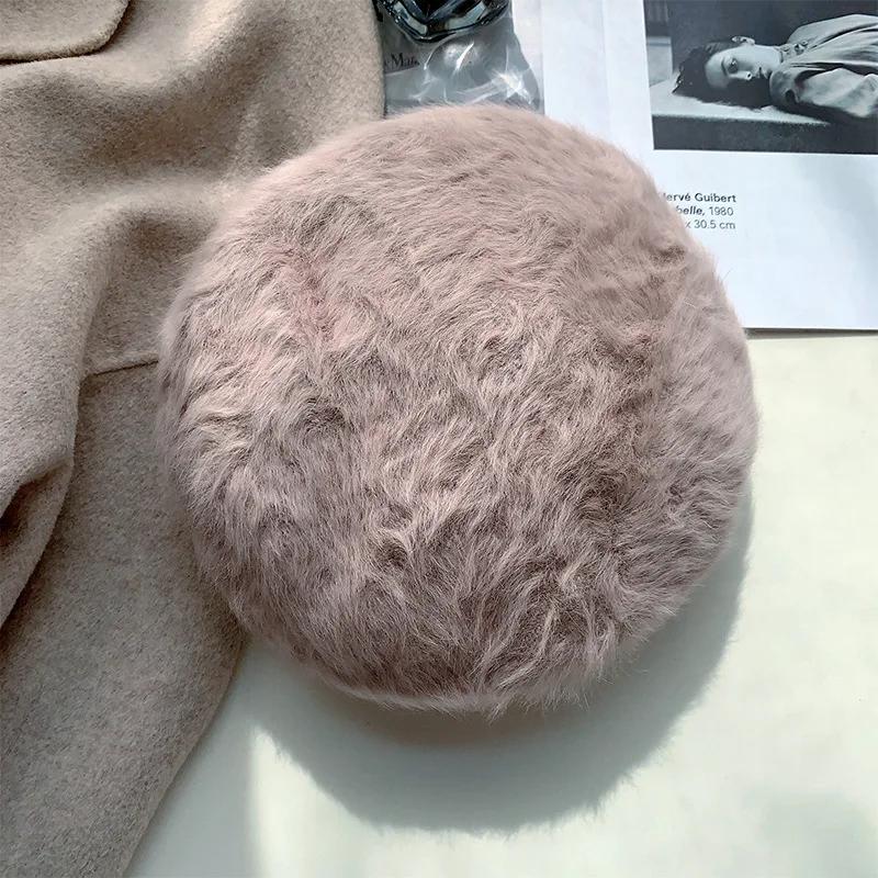 Модная женская шапка-берет осень-зима с двусторонним дизайном и мехом кролика