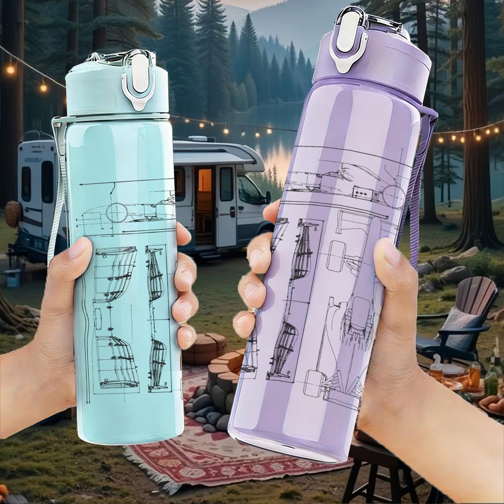 1PC Dark metal band rectangular album print 750ml colorful plastic sports water bottle leakproof pop lid with straw for outdoor office home use