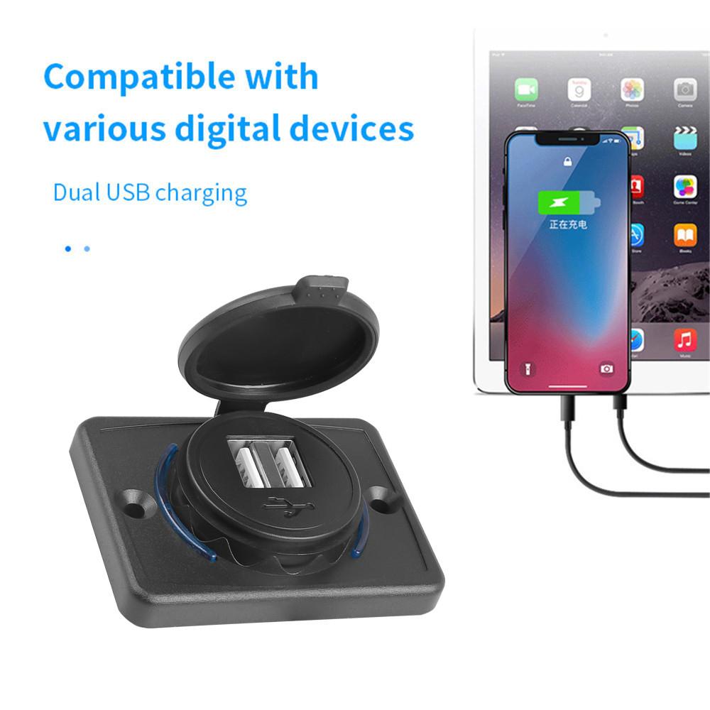 3.1A Dual USB Car Charger Socket Adapter with Sliding Cap 12V-24V 36W QC 3.0 Quick Charge Power Outlet for Bus RV Boat ATV Auto Motorbike Waterproof