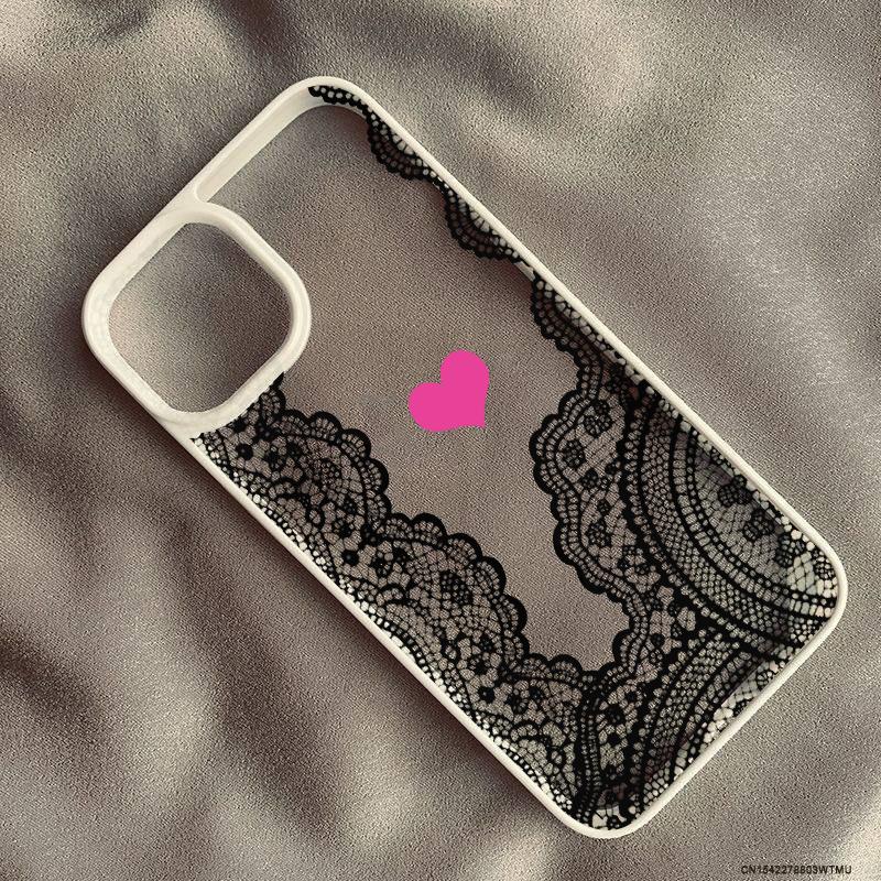 Милый черно-белый кружевной чехол с цветочным узором для iPhone 16 17 Pro 15 17Air 13 11 12 XS Max 7 8 14 Plus XR Прозрачный жесткий чехол