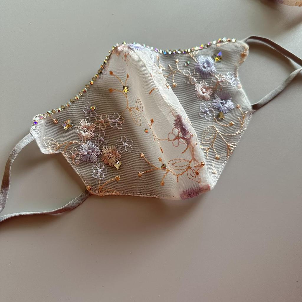 Кружевная вышитая сетчатая маска для лица со стразами - Дышащая и пыленепроницаемая для весны/лета