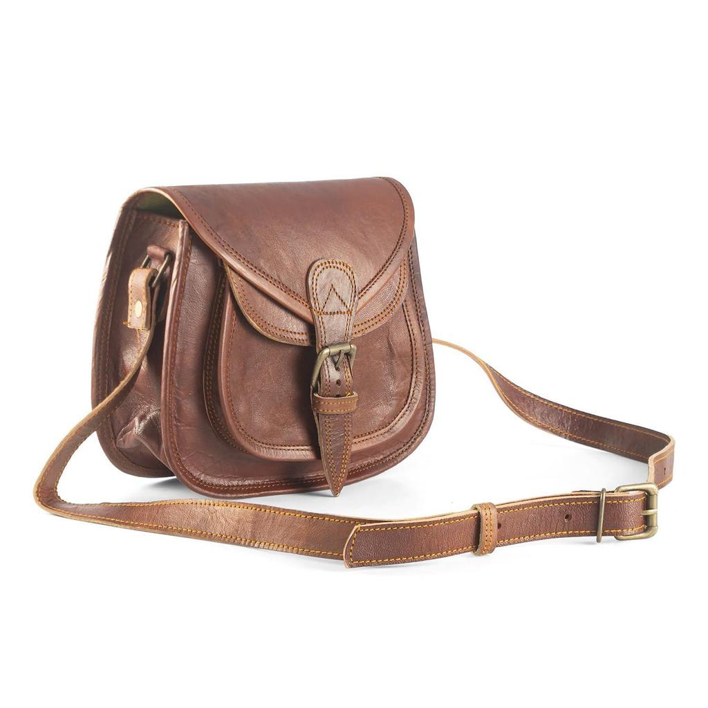 Повседневная сумка-слинг из козьей кожи для девочек и женщин. Стильная коричневая сумка через плечо.