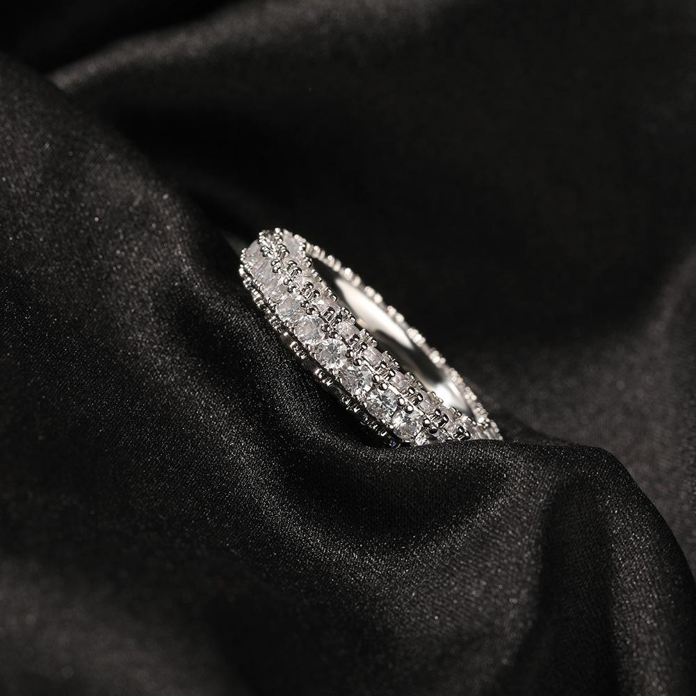 ins stylish and simple three-sided zircon design sense couple style personalized hip-hop ring one piece hair