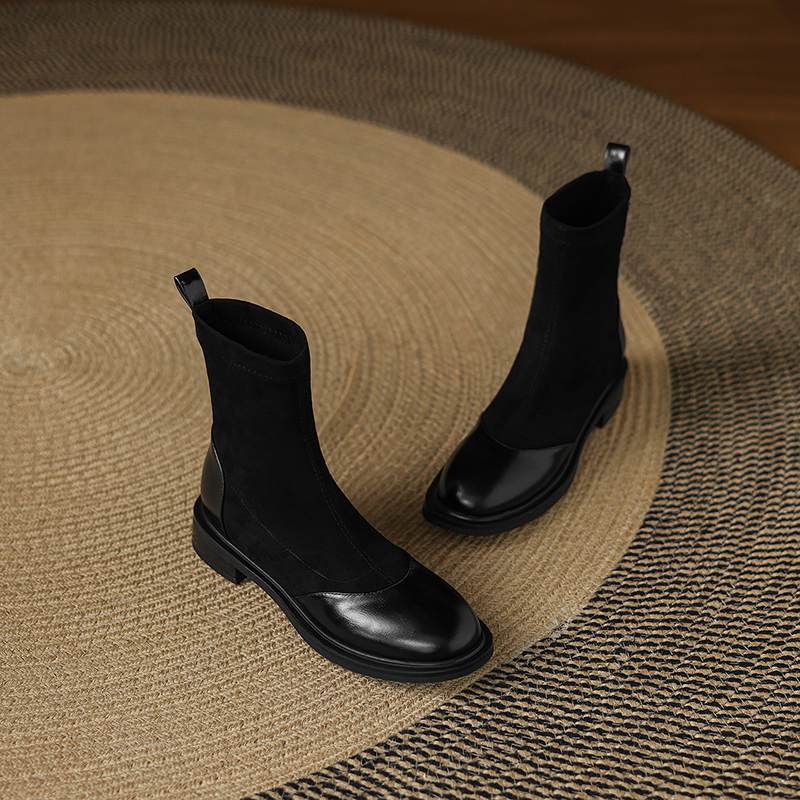 Krazing Po Микрофибра Флок Зима Круглый Носок Размер 33 Ботильоны Челси Размер 43 Молния Высокое Качество Низкий Каблук Ботильоны