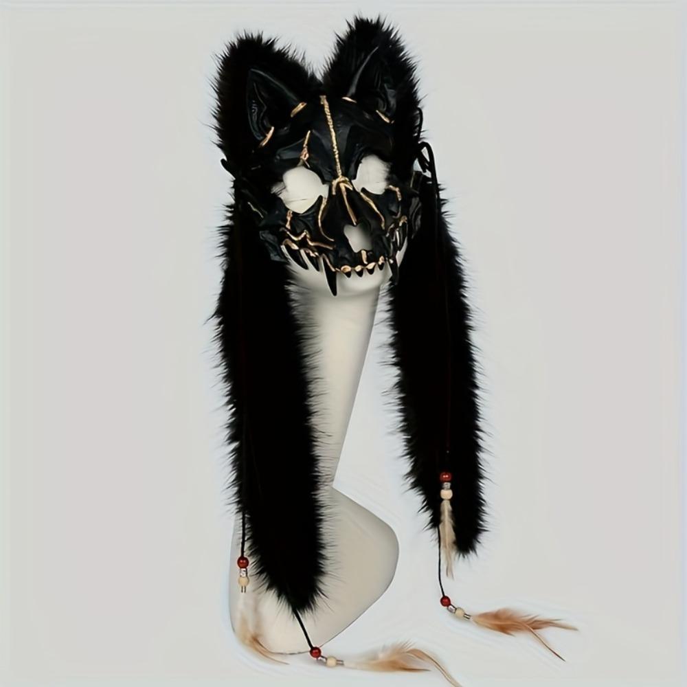 Пушистая маска волка Викинг Мех Маска лисы Вендиго Головной убор Хэллоуин Костюм оборотня Варвар Средневековый Косплей Воин Ренессанс