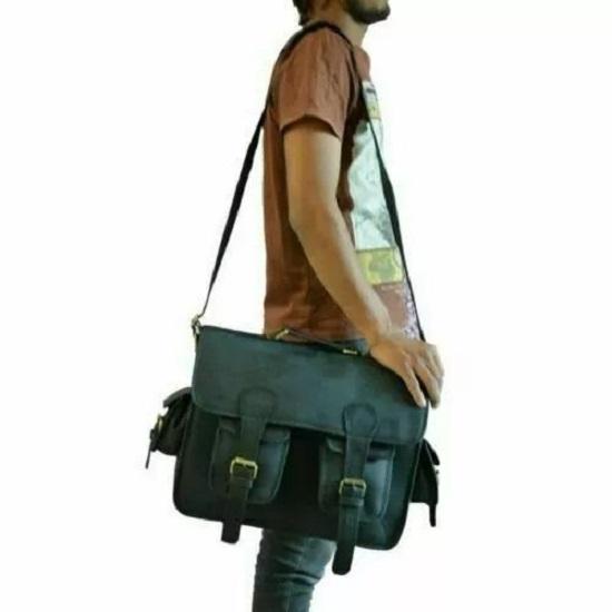 Мужская сумка через плечо из натуральной козьей кожи, винтажная черная