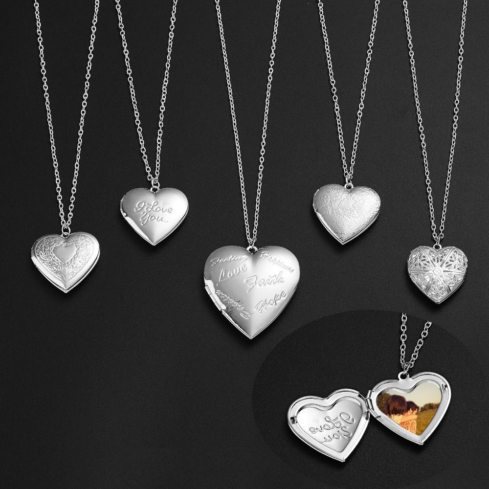 Carving Heart Shaped Family&Lovers Photo Frames Pendant Photo Picture Locket DIY Necklace Necklaces