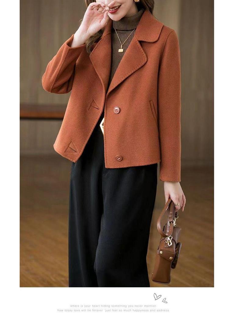 Wool Coat 2025: Women's Trendy Double-Faced Autumn Outerwear, Small Size, Short Style