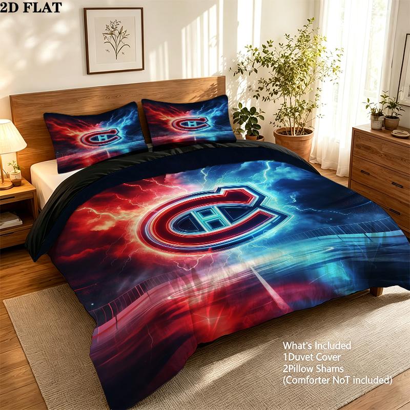 Montreal Canadiens Pattern Bedding Quilt Set Home Decoration Gift (1 * duvet cover + 2 * pillowcase without core)
