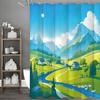 Плоская Декоративная Шторка для Душа с Изображением Гор, Реки, Луга и Бревенчатого Домика, Декоративная Шторка для Ванной, Водонепроницаемая Шторка для Душа с
