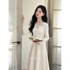 Luxiangnan Women's Autumn Beige Long-Sleeve A-Line Dress
