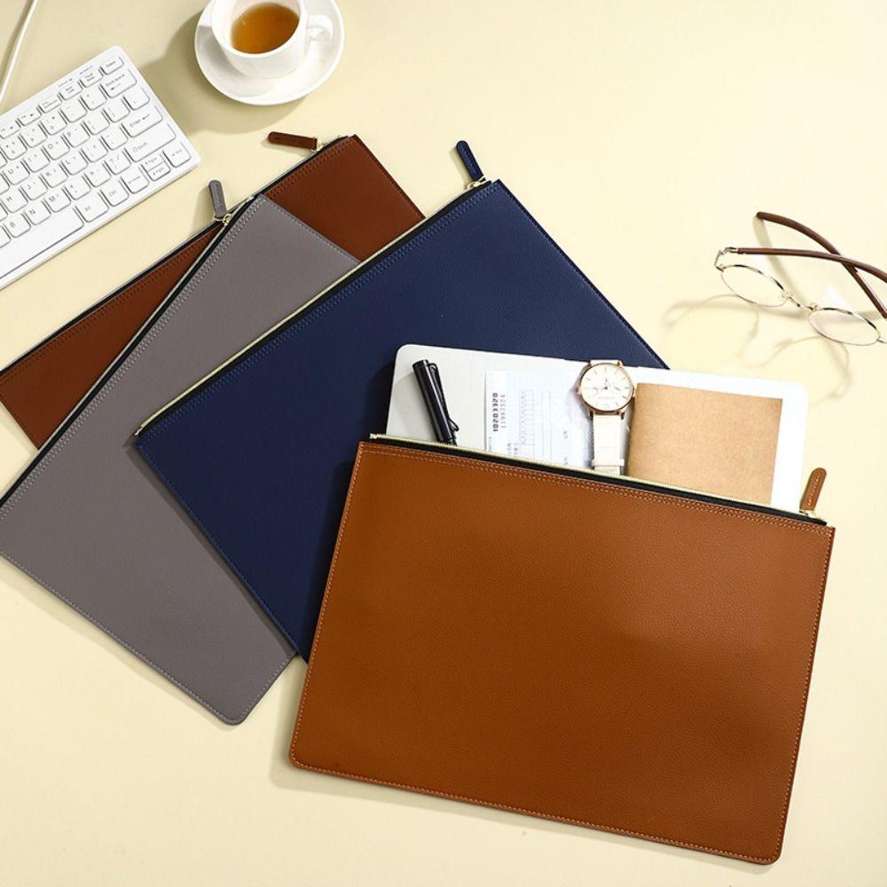 PU Leather A4 File Folder Zipper Bag Business Briefcase Information Bag  School Office Supplies