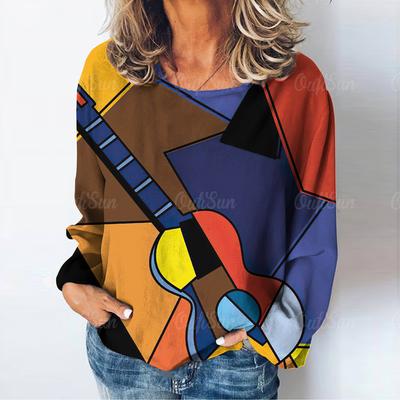 Женская футболка с абстрактным искусством и рисунком лица, осенняя женская одежда с длинными рукавами и круглым вырезом, топы, уличная одежда в стиле Харадзюку, женские футболки