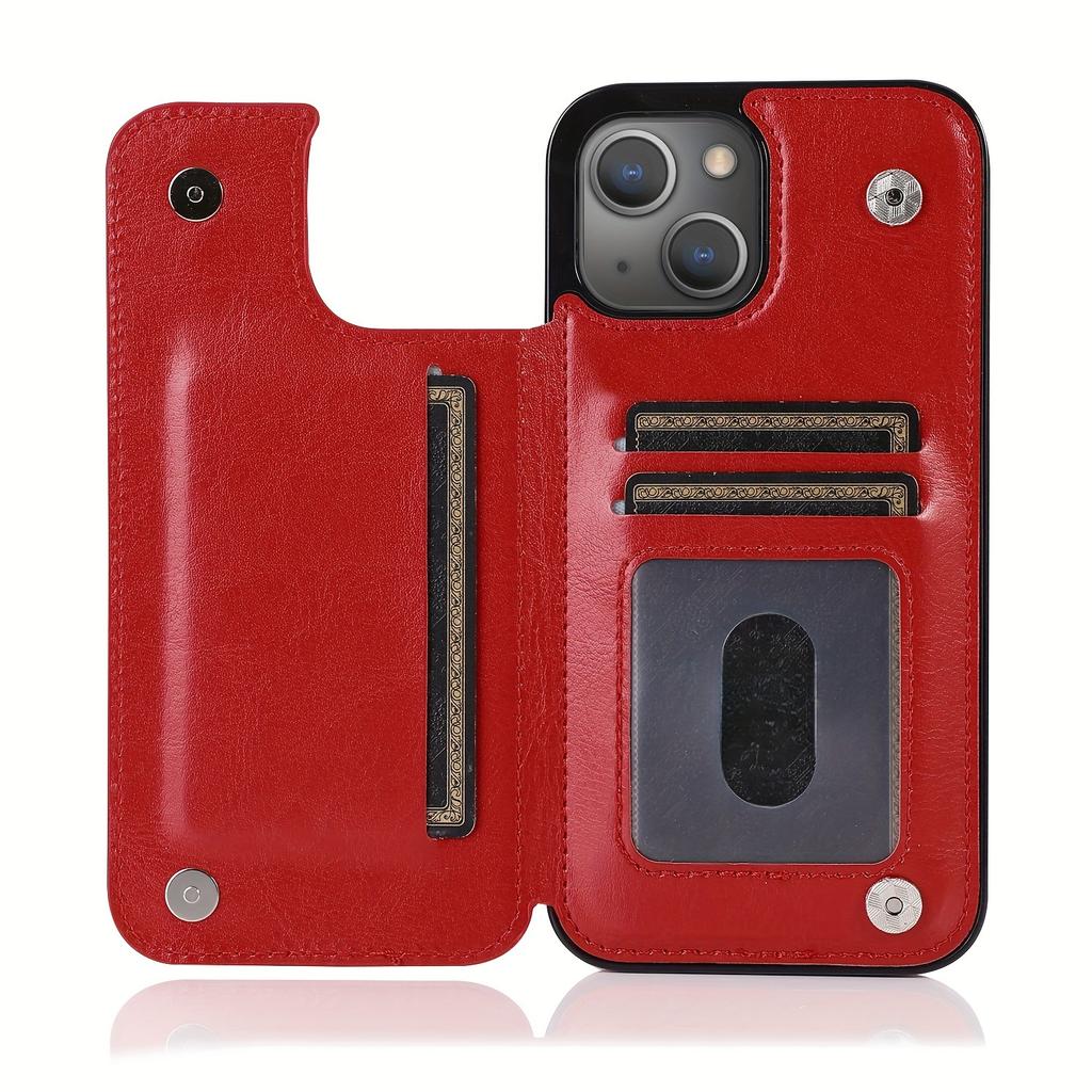 Чехол для телефона-кошелька с держателем для карт, чехол с подставкой для карт из искусственной кожи, двойной магнитной застежкой и прочным противоударным чехлом, для IPhone