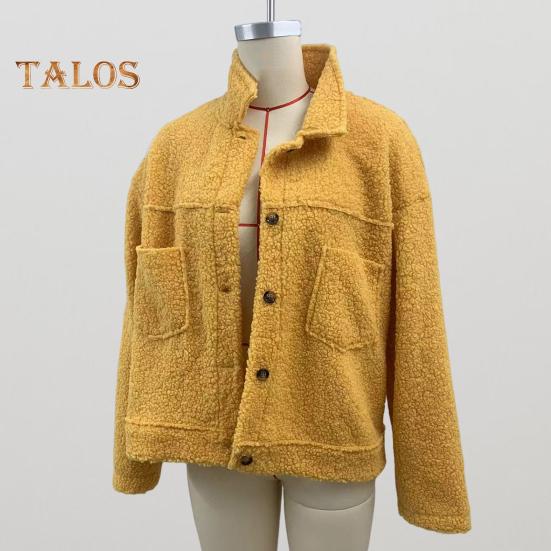 Winter Women Jacket with Double Pockets Thick Fleece Button Closure Cardigan Long Sleeves Warm Windproof Heat Retention Outdoor Coat